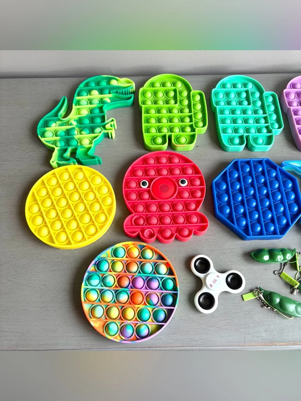 Multicolor Kids Pop It Fidget Sensor Toy Lot of 13 - Dinosaur, Yoda, Among Us
